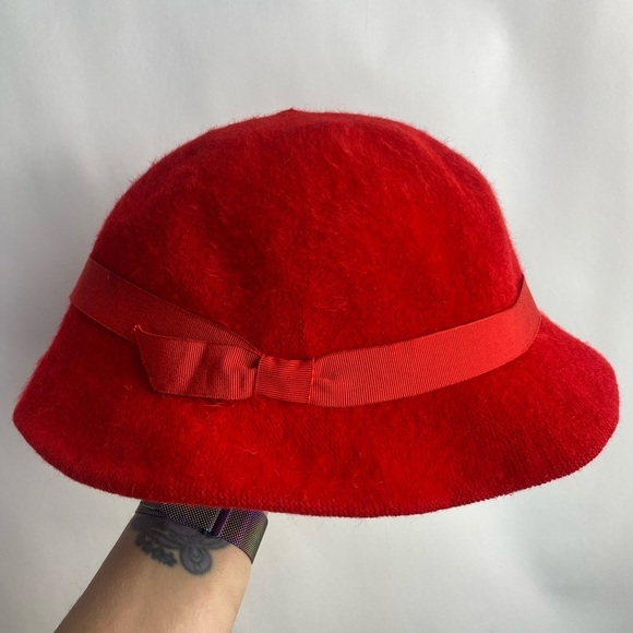 Betmar Angora Wool Blend bucket‎ hat with ribbon trim Red - Picture 5 of 9